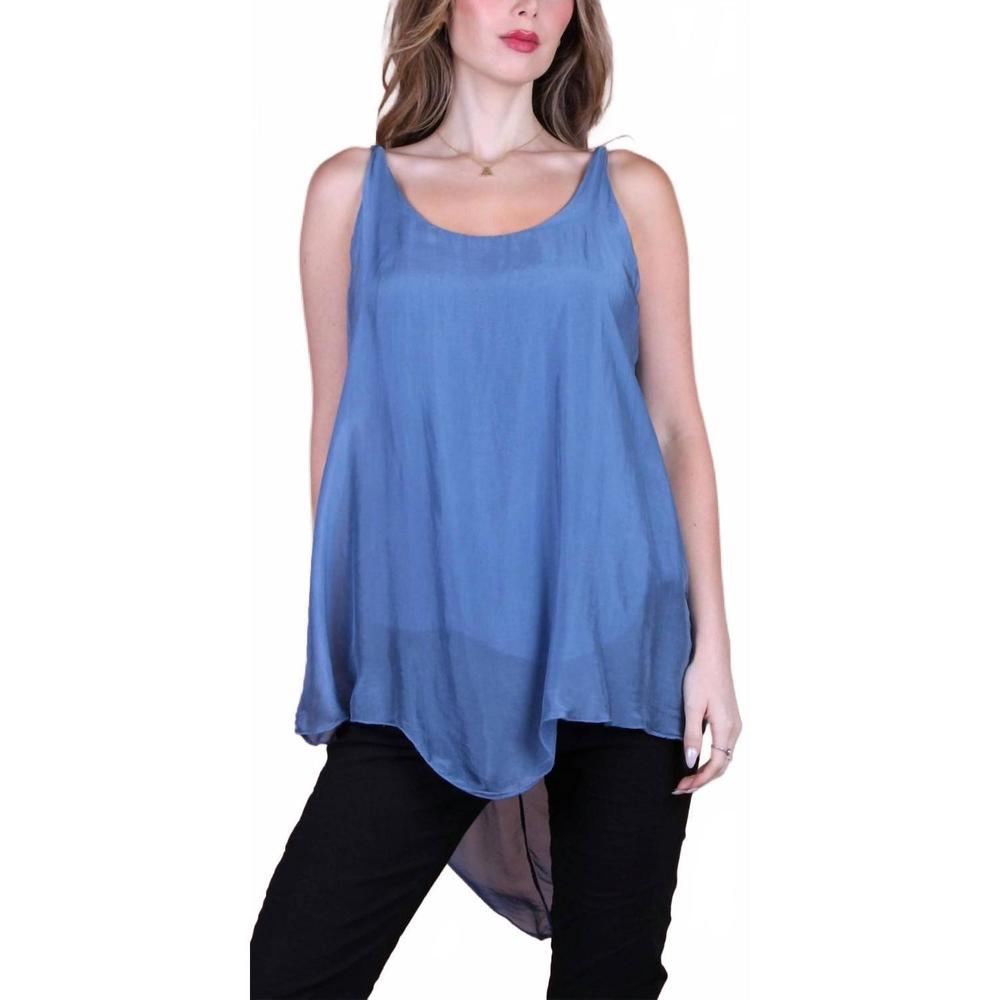 NEW GIGI MODA catania silk tank top in blue
